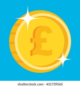 Vector gold coin icon with british pound symbol. One penny coin. British pound icon