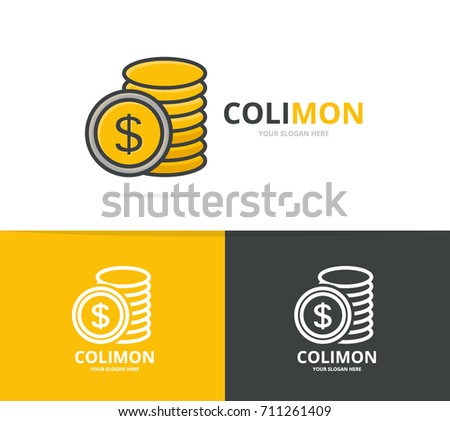Vector of gold coin logo. Unique cash and bank logotype design template.