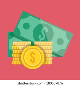 Vector Gold Coin Stacks and Dollar Bills Icon