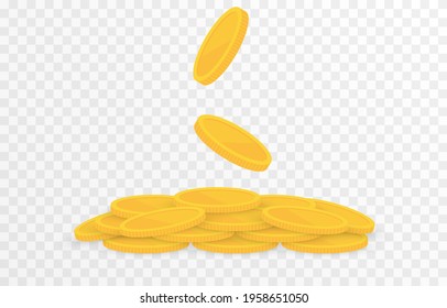 Vector Gold Coins Fall From The Sky. PNG Money, Png Coins. Explosion Of Coins On Isolated Transparent Background.