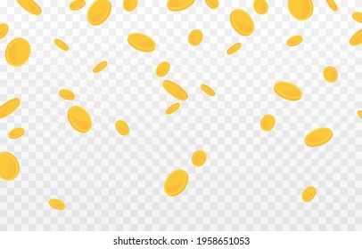 Vector Gold Coins Fall From The Sky. PNG Money, Png Coins. Explosion Of Coins On Isolated Transparent Background.