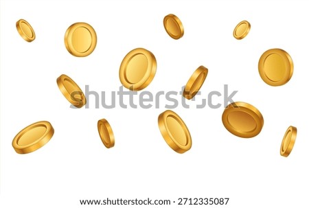 Vector gold coins fall from the sky. PNG money, png coins. Explosion of coins on isolated transparent background. Easy Money. Vector 10 eps.