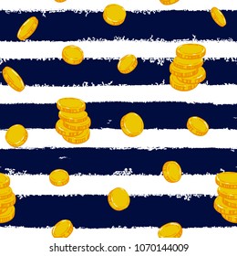 Vector gold coins falling seamless pattern background
