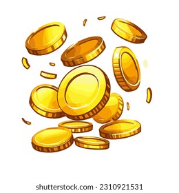 Monedas de oro vectoriales aisladas de fondo blanco. Ilustración vectorial Eps10.