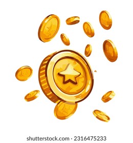 Monedas de oro vectoriales aisladas de fondo blanco. Ilustración vectorial Eps10.