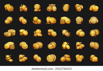 Vector gold coins set, isolated on black background. Eps10 vector illustration.