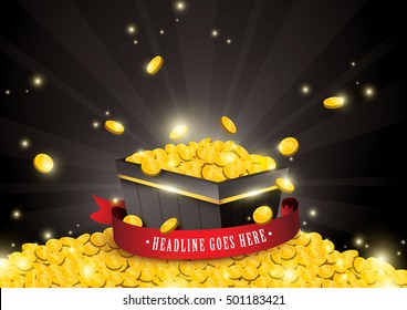 Vector of gold coins splashing, treasure element and background