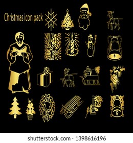 vector of gold color christmas pack icons and can be edited as desired