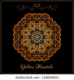 Vector Gold Color Indian Mandala over black background