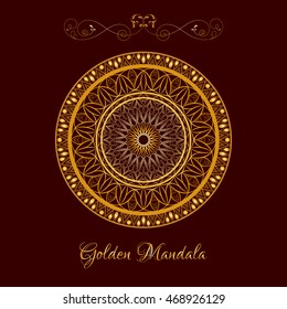 Vector Gold Color Mandala over dark brown