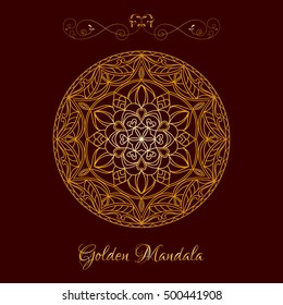 Vector Gold Color Mandala over dark brown