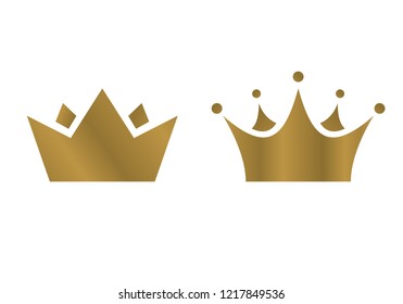 Vector gold colored crown logo icons on white background