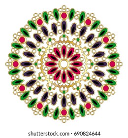vector gold colored round geometrical mandala with drops and rings - adult coloring book page