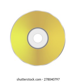 Vector Gold Compact Disc Icon Isolated on White Background.