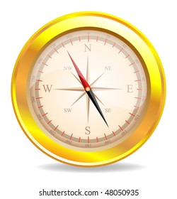 Vector gold compass on a white background