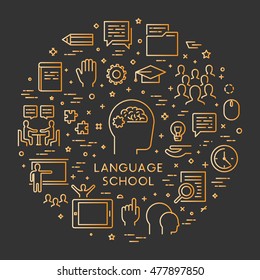 Vector gold concept and banner for foreign language school. Open path.
