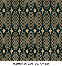 Vector gold cones art deco dark seamless pattern
