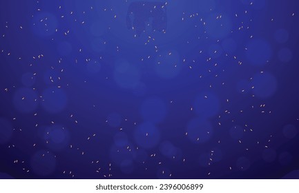 Vector gold confetti and blue bokeh background.