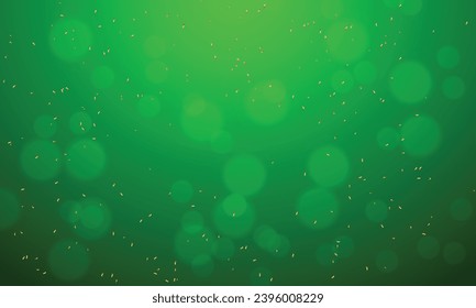 Confeti de oro vectorial y fondo de bokeh verde.