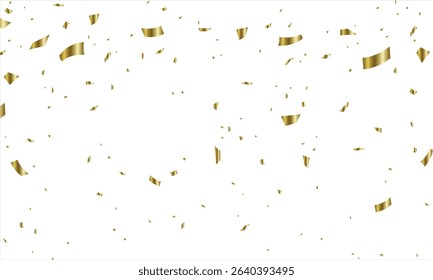Vector gold confetti png. Confetti falling. Confetti, serpentine, tinsel. Decoration for the holiday, party celebration Birthday, Falling shiny golden confetti explosion, zigzag ribbon falls