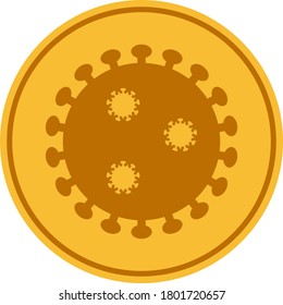 Icono plano de la moneda de oro vectorial covid-19. El estilo de pictograma vectorial es un símbolo plano de la moneda de 19 céntimos de oro sobre un fondo blanco.