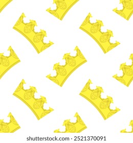 Vector gold crown icon seamless pattern. Simple crowning, queen or king yellow crown design. Royal imperial coronation symbol.