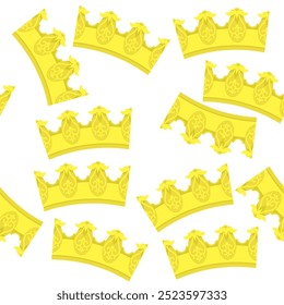 Patrón transparente de icono de corona de oro de Vector. Corona simple, reina o rey diseño de corona amarilla. Símbolo de la coronación imperial real.