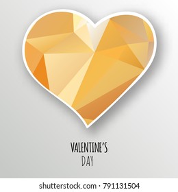 Vector gold crystal heart isolated on white background. Geometric rumpled triangular low poly style gradient graphic illustration. Polygonal badge design for your business.