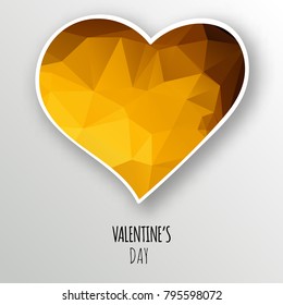 Vector gold crystal heart isolated on white background. Geometric rumpled triangular low poly style gradient graphic illustration. Polygonal badge design for your business.