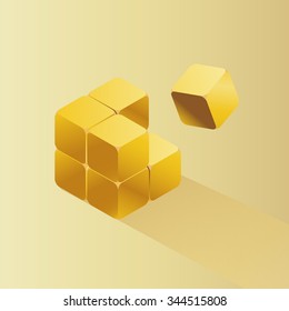 vector gold cube puzzle / modern business infographic template, diagram / quality noble metal / gold bullion