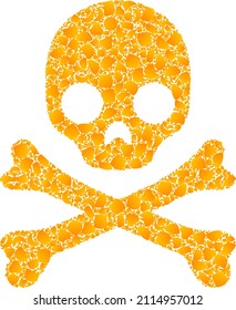 Vector gold death skull mosaic icon. Death skull is isolated on a white background. Gold items mosaic based on death skull icon. Mosaic death skull iconic image is designed of yellow items.