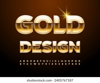 Vector Gold Design Alphabet Set. Chic metal Font. Premium glossy Uppercase Letters and Numbers