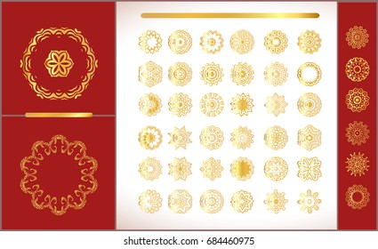 Vector  gold design elements. Golden circular ornaments in oriental style. Concept unusual abstract luxury decor. Rich design elements.