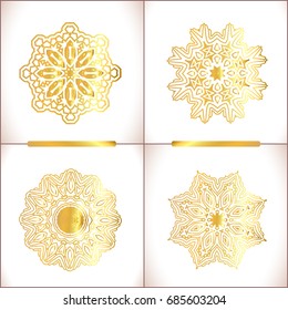 Vector  gold design elements. Golden circular ornaments in oriental style. Concept unusual abstract luxury decor. Rich design elements.