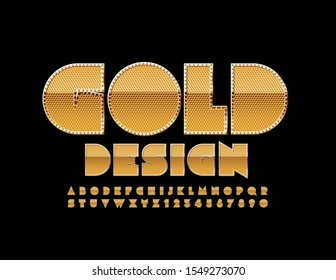 Tipo de letra rico en diseño de oro vectorial. Letras y números alfabetos de lujo texturados