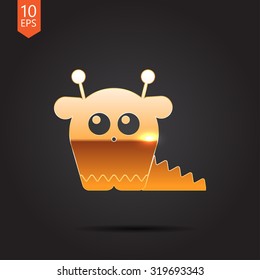 Vector gold dinosaur monster icon on dark background 