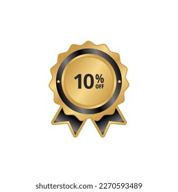 Etiquetas de descuento de oro vectorial aisladas en fondo blanco. Promoción de ventas, stickers de sitios web, nueva colección de insignias de oferta. Etiquetas y descuentos de insignias planas. Las mejores etiquetas de elección. descuento del 10%.