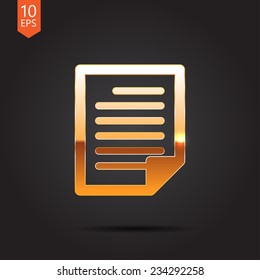 Vector gold document icon isolated on dark background. Eps10