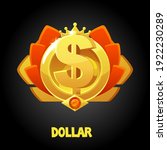 Vector gold dollar award with crown for game. Cash award icon for the winner.