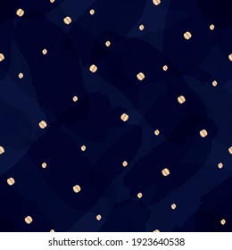 Vector gold dots night dark blue seamless pattern