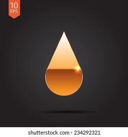 Vector gold drop icon  isolated on dark background. Eps10