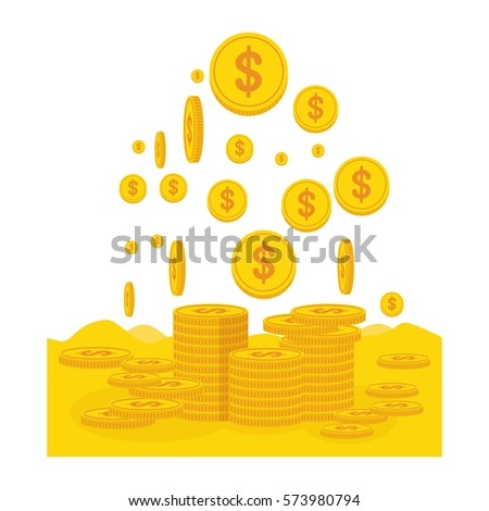 Vector gold dropping coins isolated on white background. Flat cartoon vector illustration.