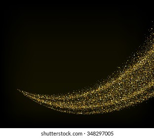 Vektorgoldstaub glitzernder Sternwinde-Feuerwerk abstrakter schwarzer Hintergrund, Design-Vorlage