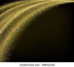 Vector gold dust glitter star wave fireworks abstract black background, design template