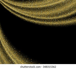 Vector gold dust glitter star wave fireworks abstract black background, design template
