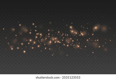 Vector gold dust. Gold dust or glowing particles on an isolated transparent background. Christmas magic dust. Golden or sparkling dust png.