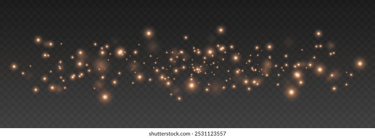 Poeira de ouro vetorial. Poeiras de ouro ou partículas brilhantes sobre um fundo transparente isolado. Pó mágico de Natal. Png de pó dourado ou espumante.