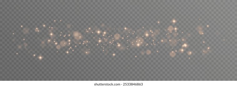 Vector gold dust PNG. Sparkling dust or glowing particles, overlay texture. Light dust or glitter for Christmas or New Year design.