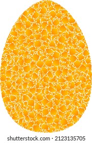 Icono de mosaico de huevo de oro vectorial. El huevo está aislado en un fondo blanco. Mosaico de partículas de oro basado en el icono del huevo. La imagen icónica del huevo mosaico se compone de elementos amarillos.