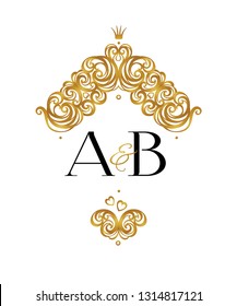 Vector gold element, monogram identity for design template. Luxury ornament in Rococo style. Premium floral illustration. Ornate decor, frame for wedding invitation, card, logo design, label, tag.